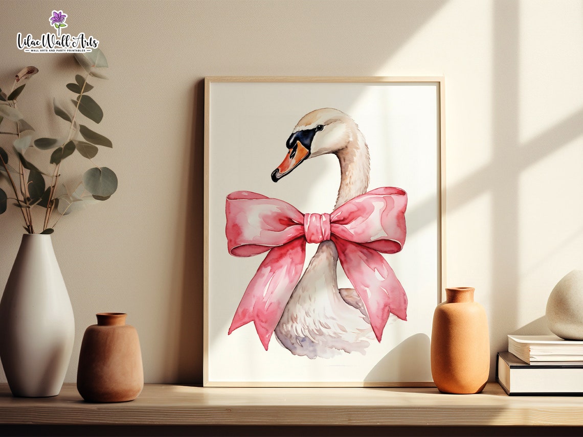 Beautiful Swan Print Art Preppy Bedroom Art Blush Pink Nursery Swan Painting Swan Art Girly Bathroom Print Baby Swan Print Coquette Art - Image 7