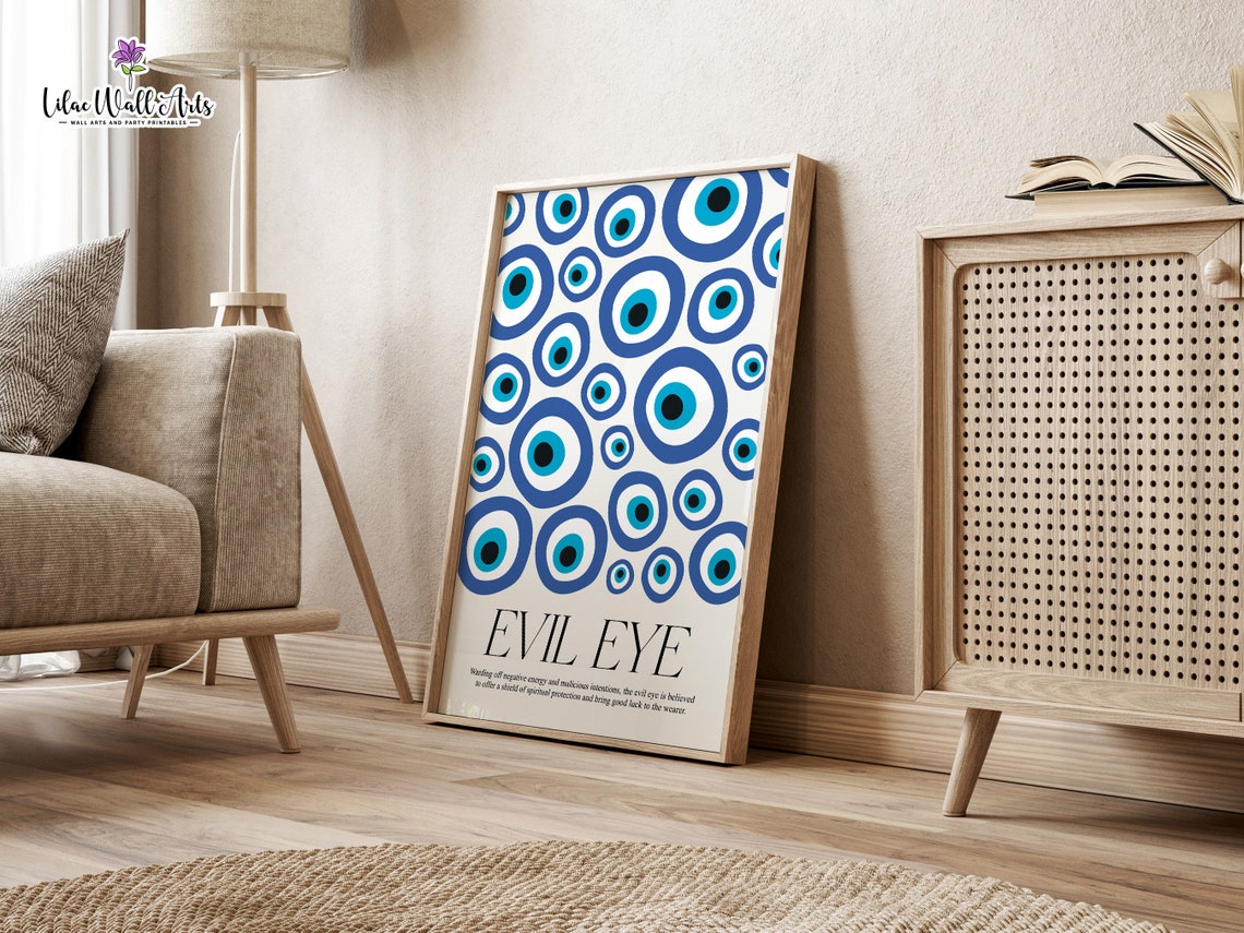 Evil Eye Nazar Pattern Maximalist Blue Eyes Protection Text Poster - Image 4