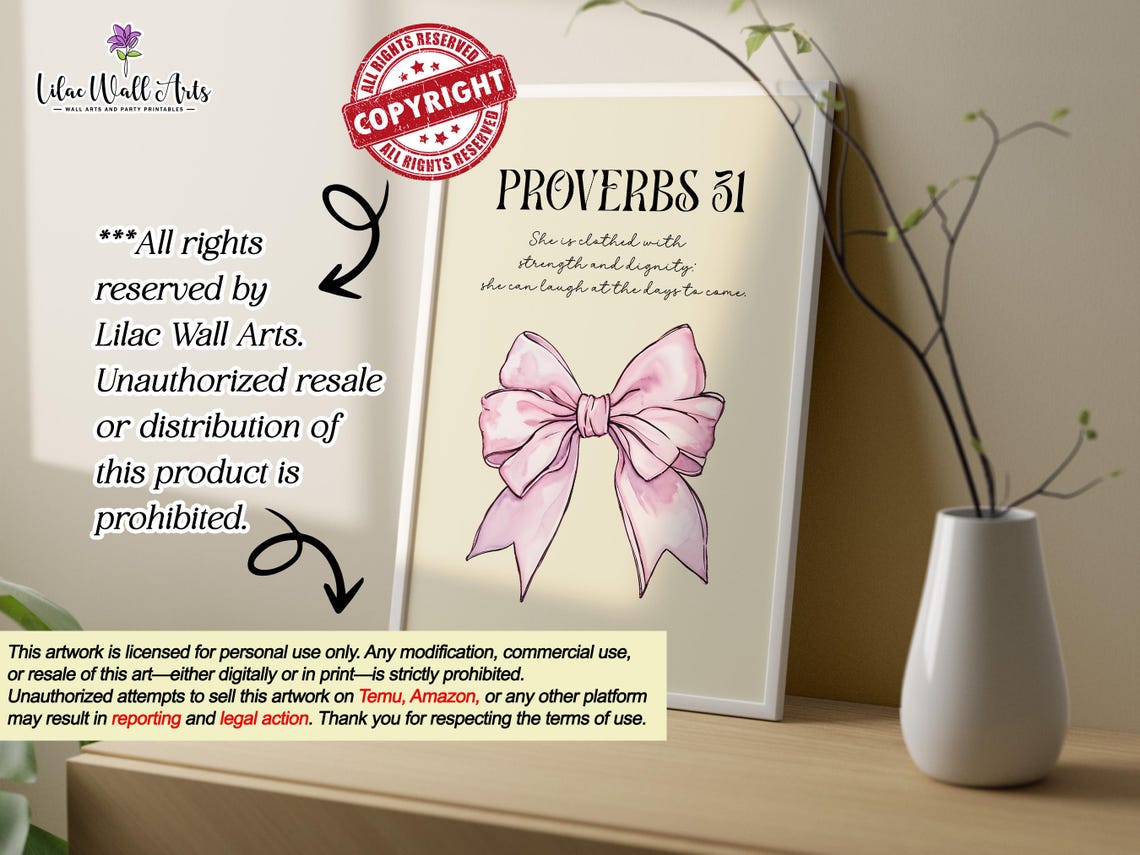 Proverbs 31 Pink Bow Coquette Watercolor Christian Art Poster - Image 2