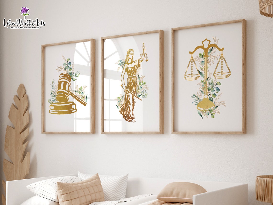 Lady Justice Gavel Scales Gold Floral Trio Law Office Decor Poster - Image 6