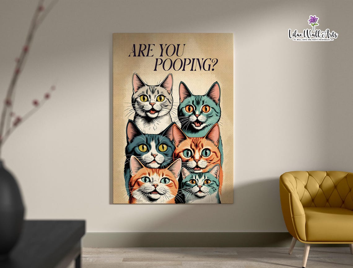 Are You Pooping Six Cats Funny Pop Art Bathroom Wall Decor Poster - Image 2