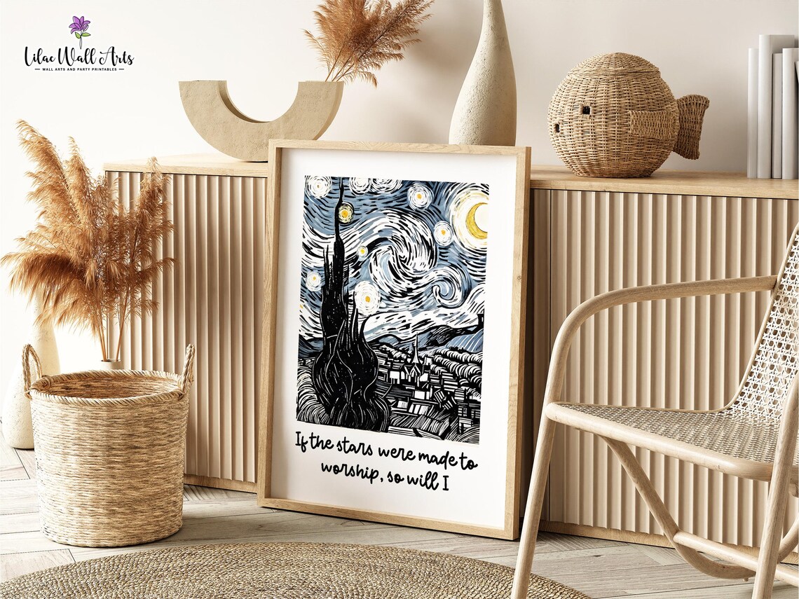 Van Gogh Style Starry Night Inspired If The Stars Were Made To Worship Lyric Poster - Image 3
