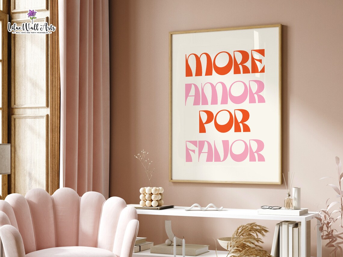 More Amor Por Favor Retro Groovy Orange Pink Love Quote Poster