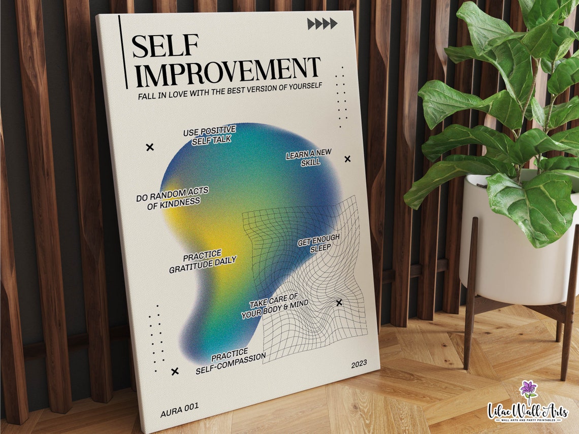 Self Improvement Blue Green Aura Gradient Personal Growth Quote Poster