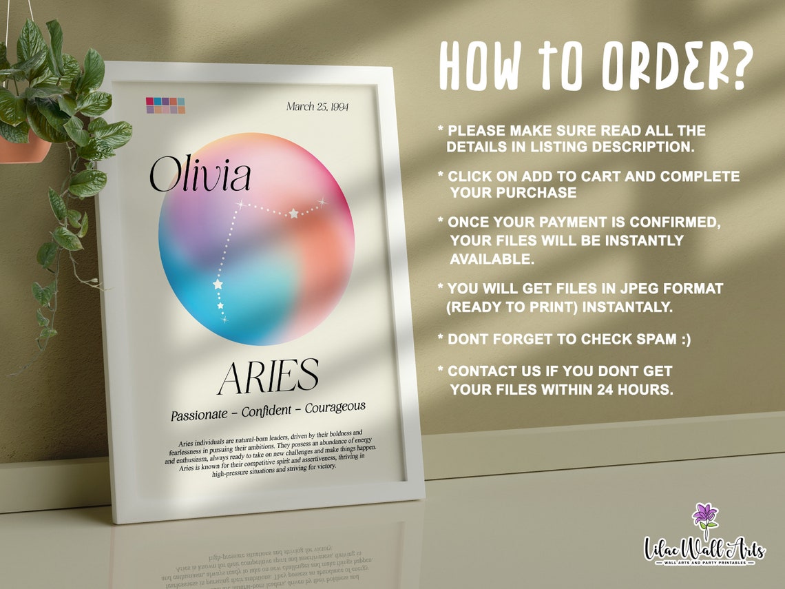 Personalized Aries Zodiac Aura Poster Custom Name Birthday Gift - Image 3