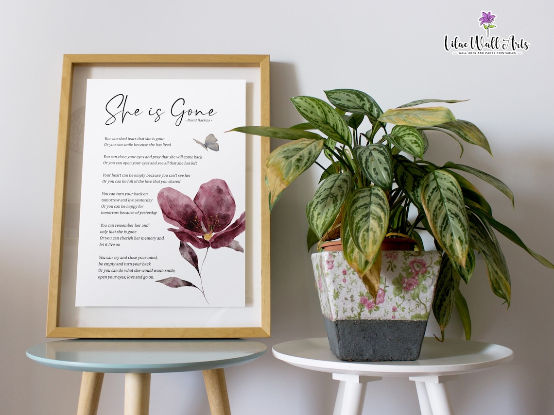 She Is Gone Bereavement Poem Memorial Wall Art - Image 2