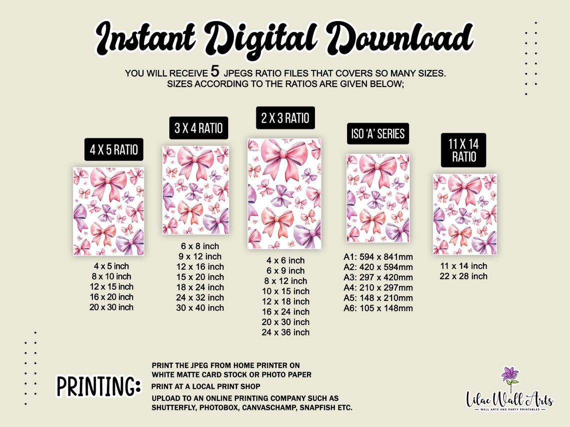 Pink Bows Watercolor Pattern Poster Coquette Ribbon Girls Room Decor - Image 5