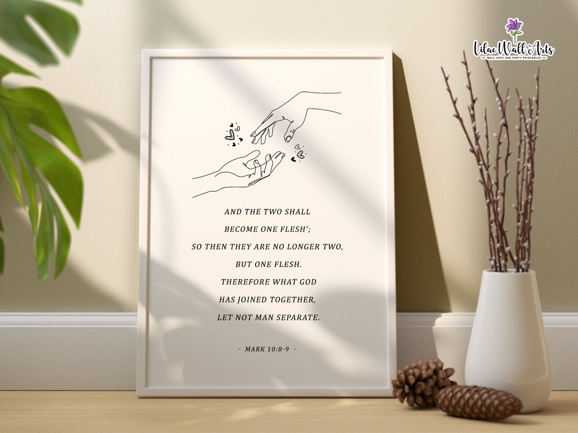 Mark 1089 Two Become One Flesh Minimalist Wedding Hands Poster - Image 3