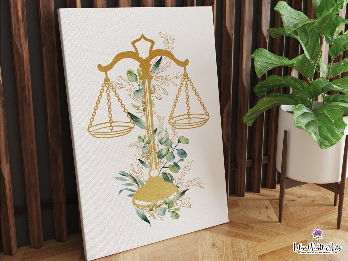 Lady Justice Gavel Scales Gold Floral Trio Law Office Decor Poster - Image 2