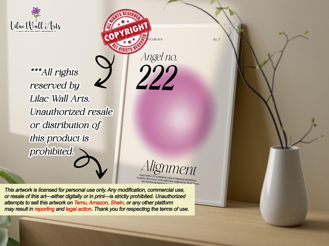 Angel Number 222 Alignment Purple Aura Balance Harmony Quote Poster - Image 4
