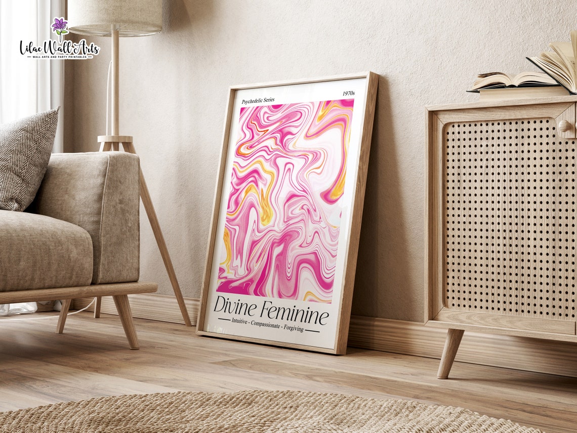 Divine Feminine Psychedelic Pink Marble Swirl Retro Art Poster - Image 6