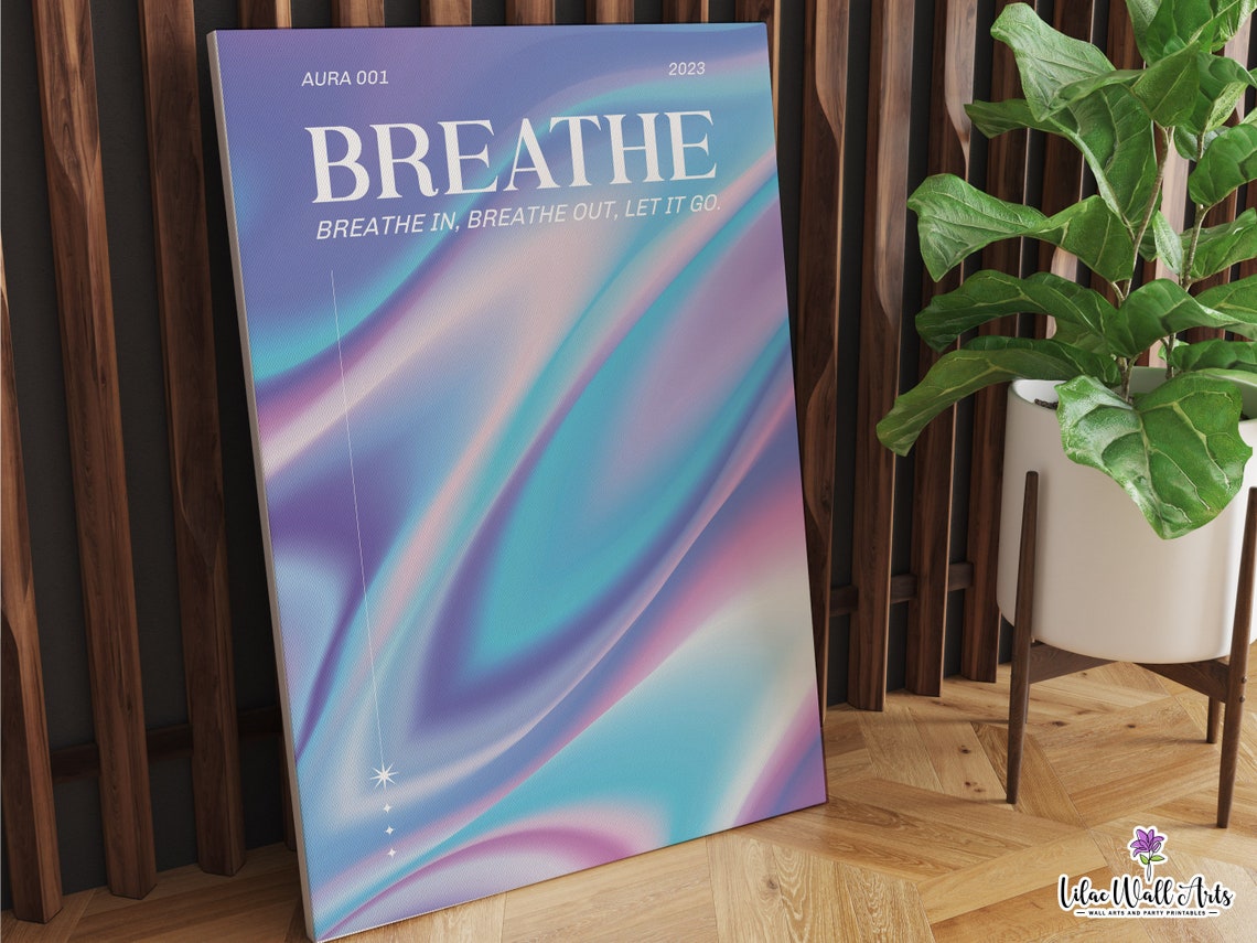 Breathe Purple Blue Aura Gradient 2023 Calming Mindfulness Poster - Image 4