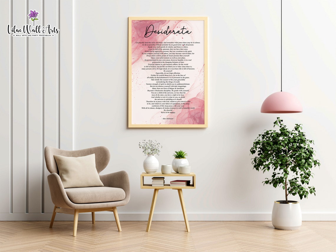 Desiderata Poem Max Ehrmann Pink Watercolor Inspirational Poster - Image 5