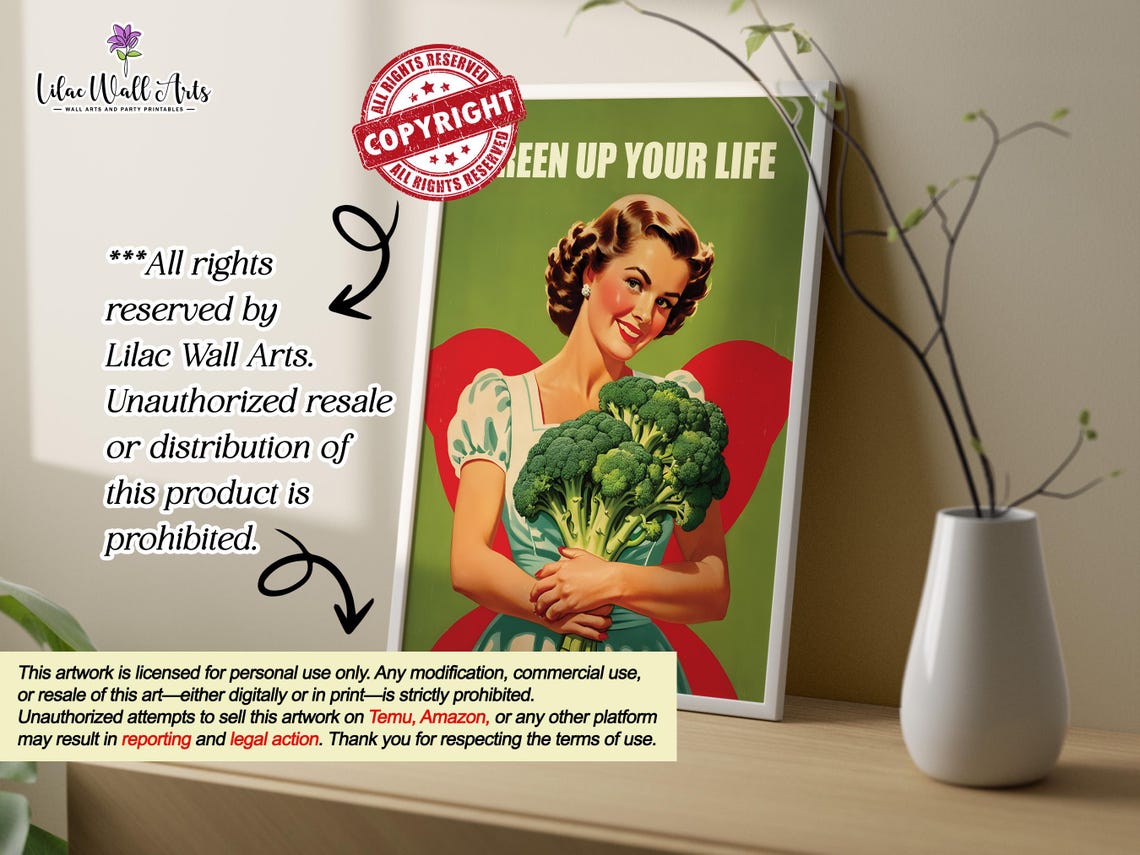 Green Up Your Life Retro Broccoli Vintage Kitchen Health Poster - Image 3
