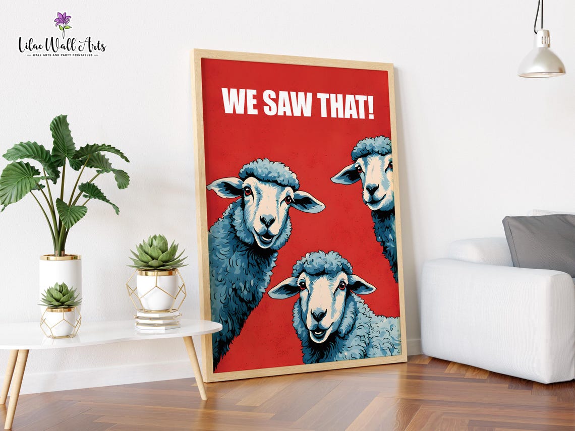 We Saw That Funny Sheep Trio Red Pop Art Humor Wall Decor Poster - Image 3