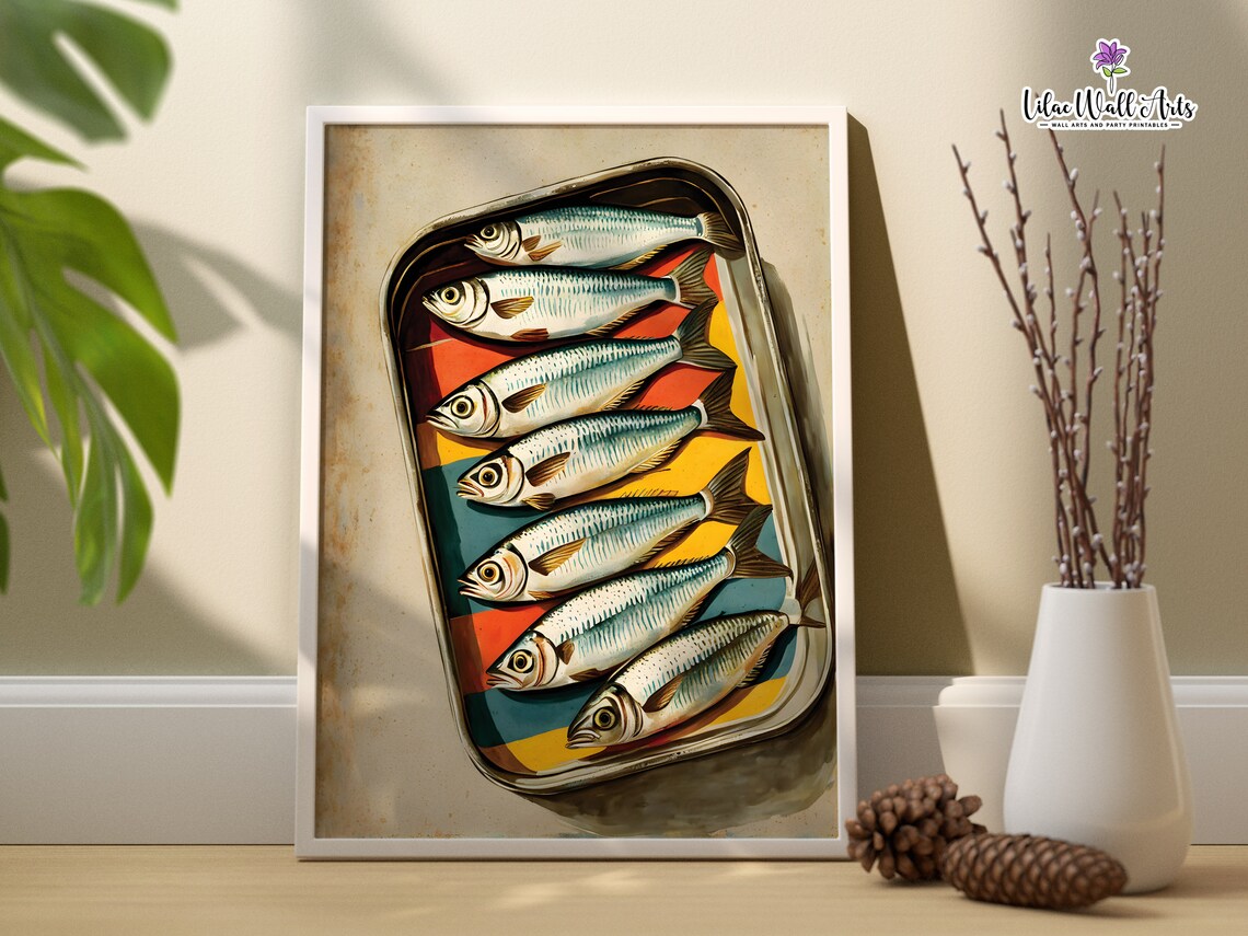 Sardine Tin Painting Poster Vintage Kitchen Fish Art Coastal Decor - Image 6