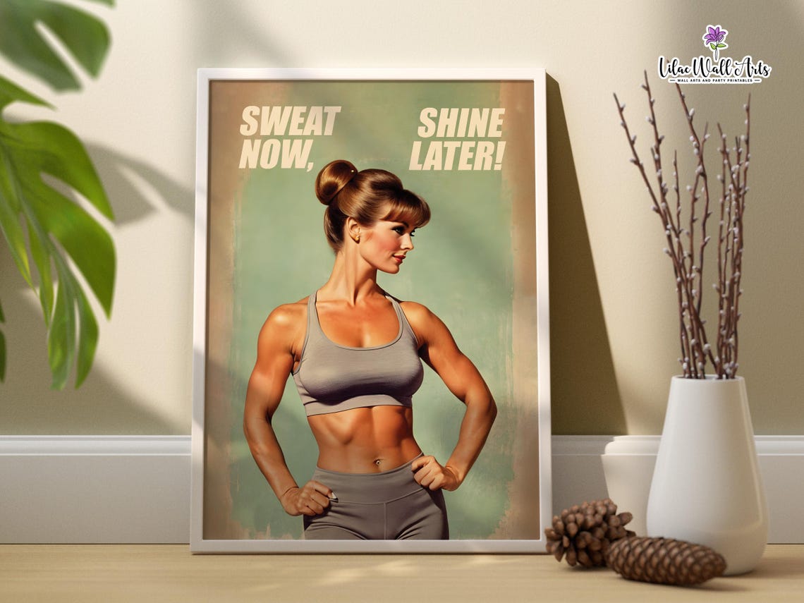 Sweat Now Shine Later Retro Fitness Gym Workout Motivation Art Poster - Image 3