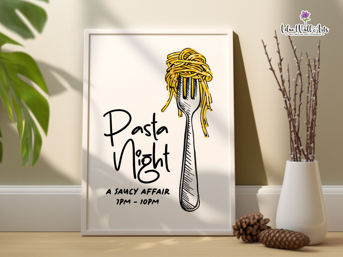 Pasta Night A Saucy Affair Funny Kitchen Poster Fork Spaghetti Decor - Image 6
