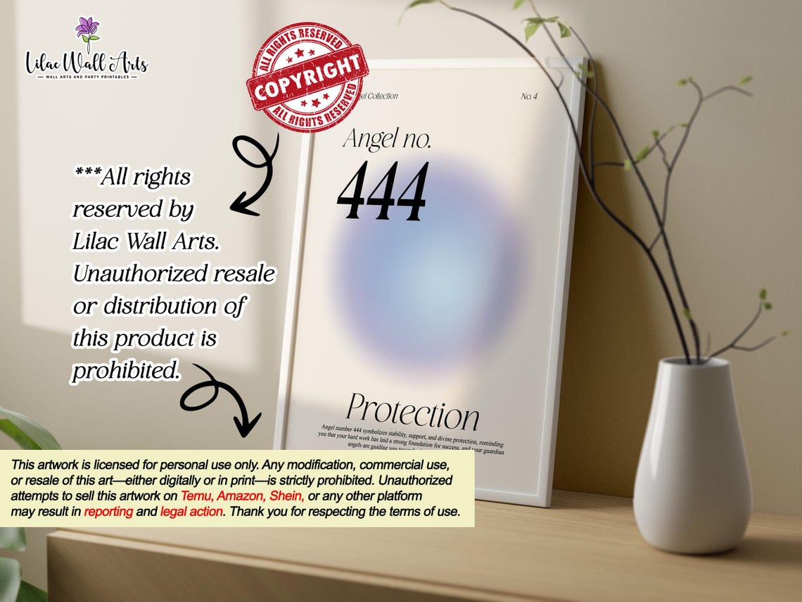 Angel Number 444 Protection Blue Aura Divine Support Quote Poster - Image 4