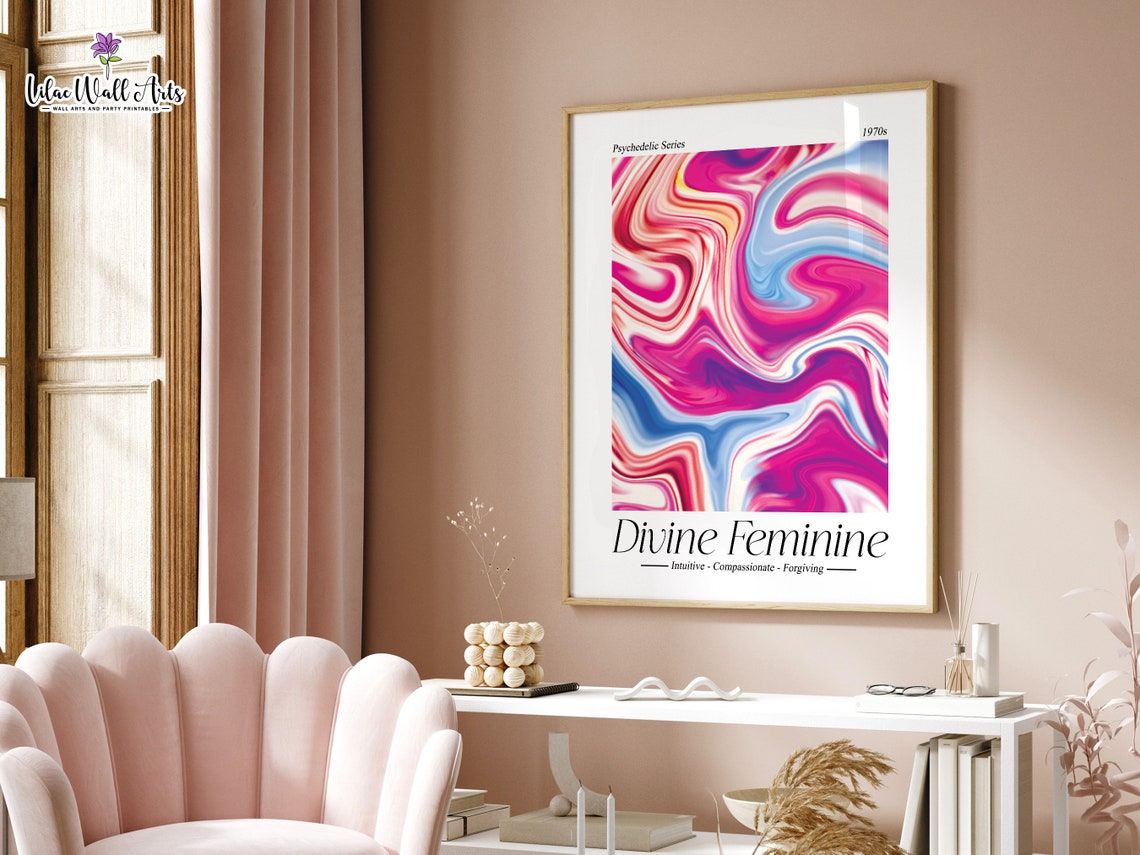 Divine Feminine Psychedelic 1970s Marble Swirl Retro Art Poster - Image 4