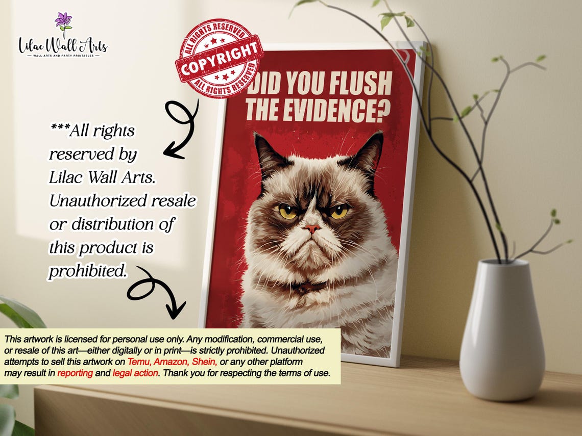 Did You Flush The Evidence Funny Grumpy Cat Bathroom Art Poster - Image 2