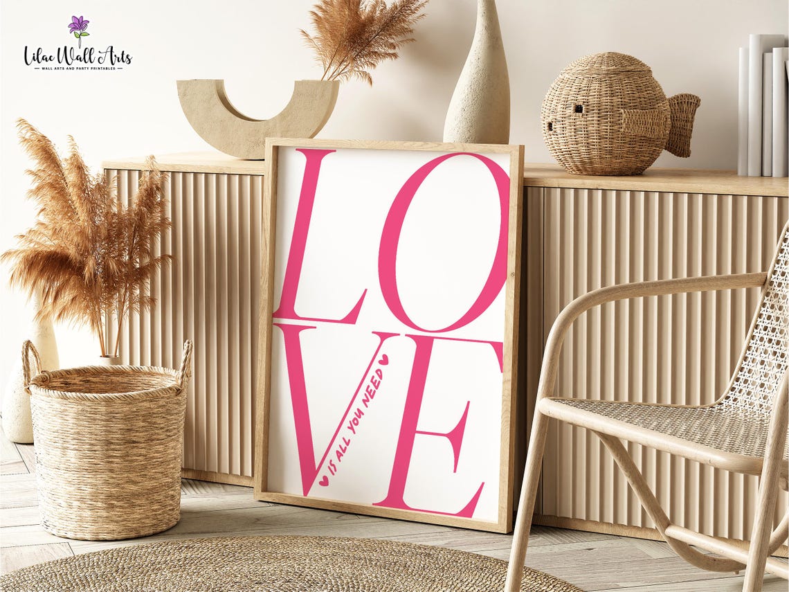 Pink Love Is All You Need Typography Girly Coquette Wall Poster - Image 3