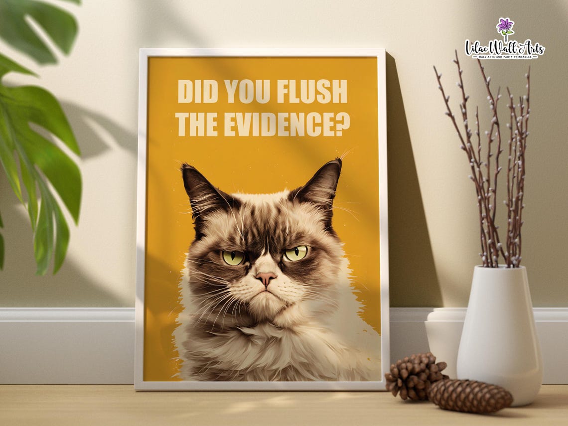 Did You Flush The Evidence Mustard Grumpy Cat Bathroom Poster - Image 3