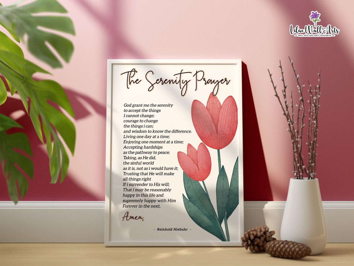 The Serenity Prayer Tulip Floral Inspirational Scripture Wall Art