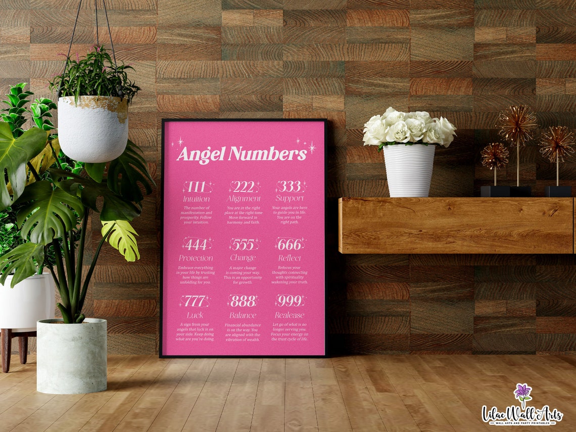 Angel Number Poster Aura Print 123 Angel Number 111 222 333 444 555 666 777 888 999 Trendy Wall Art Pink Aura Poster Aura Wall Art - Image 2