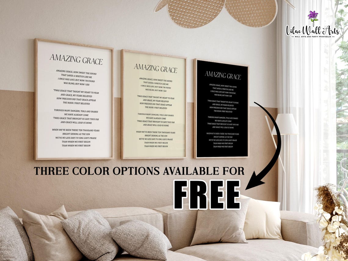 Amazing Grace Hymn Lyrics Full Text Classic Typography Poster Decor - Image 3