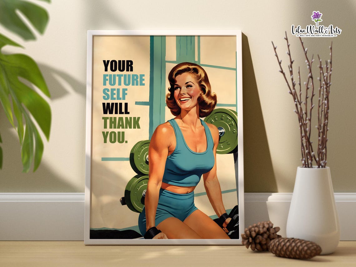 Your Future Self Will Thank You Retro Gym Motivation Decor Poster - Image 3
