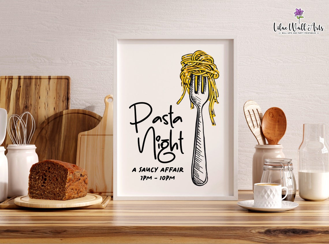 Pasta Night A Saucy Affair Funny Kitchen Poster Fork Spaghetti Decor - Image 5