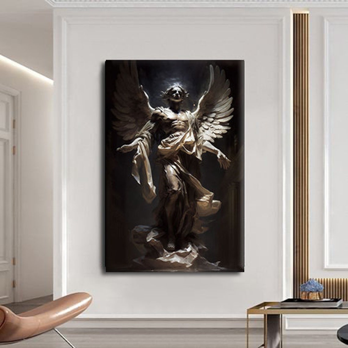 Dark Winged Angel Statue Stone Wings Dramatic Surreal Art Print - Image 4