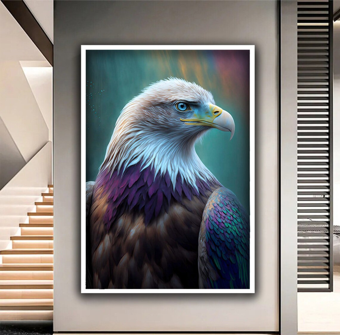 Majestic Colorful Eagle Portrait Teal Purple Wildlife Art Poster - Image 4