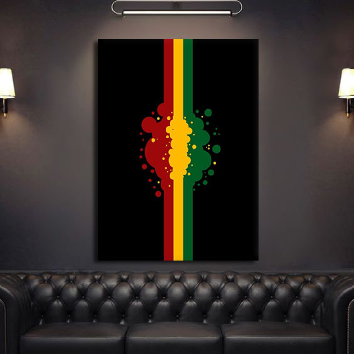 Red Yellow Green Stripes Paint Splatter Black Modern Art Poster - Image 3