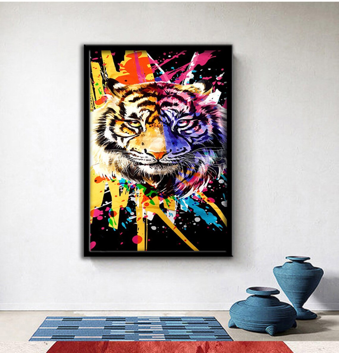 Majestic Tiger Face Half Colorful Neon Graffiti Street Art Poster - Image 4