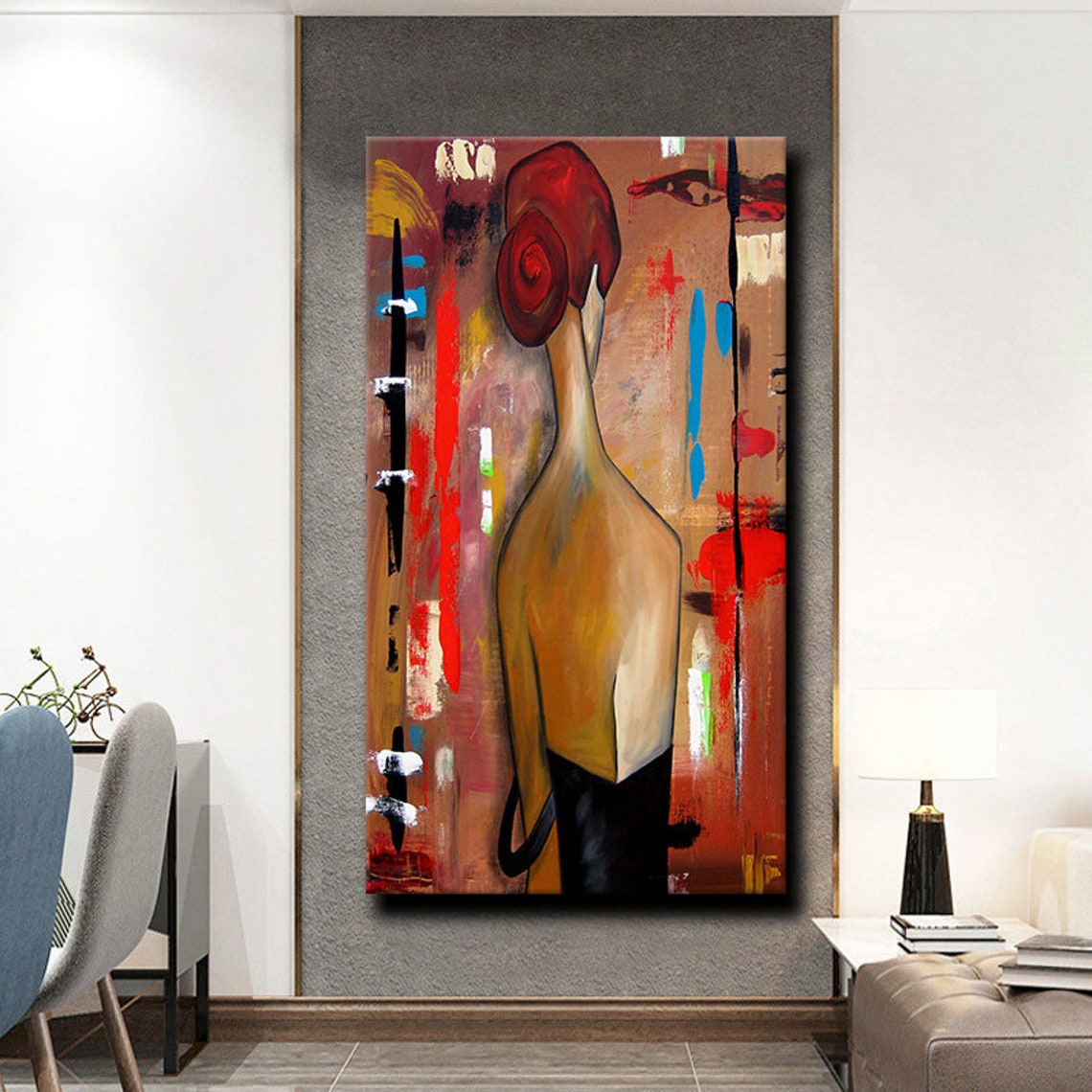 Abstract Red Hair Woman Back View Bold Brushstroke Art Wall Poster - Image 2