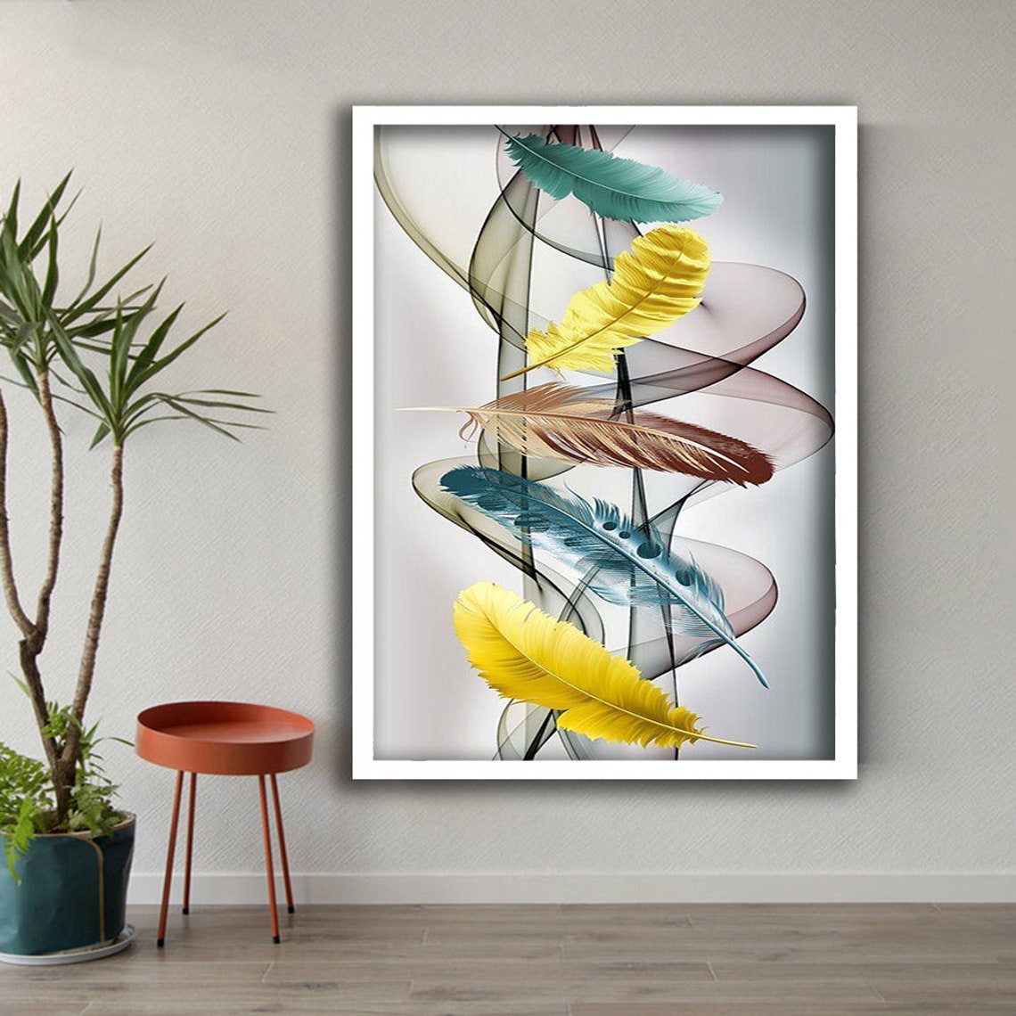 Colorful Swirling Feathers Abstract Ribbon Modern Wall Art Poster - Image 3