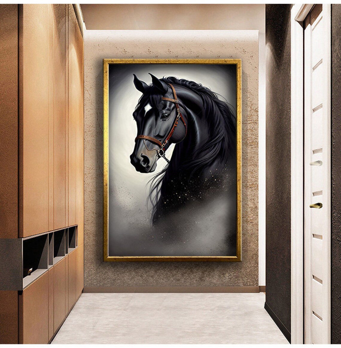 Black Horse Portrait Elegant Stallion Gray Gradient Wall Art Poster