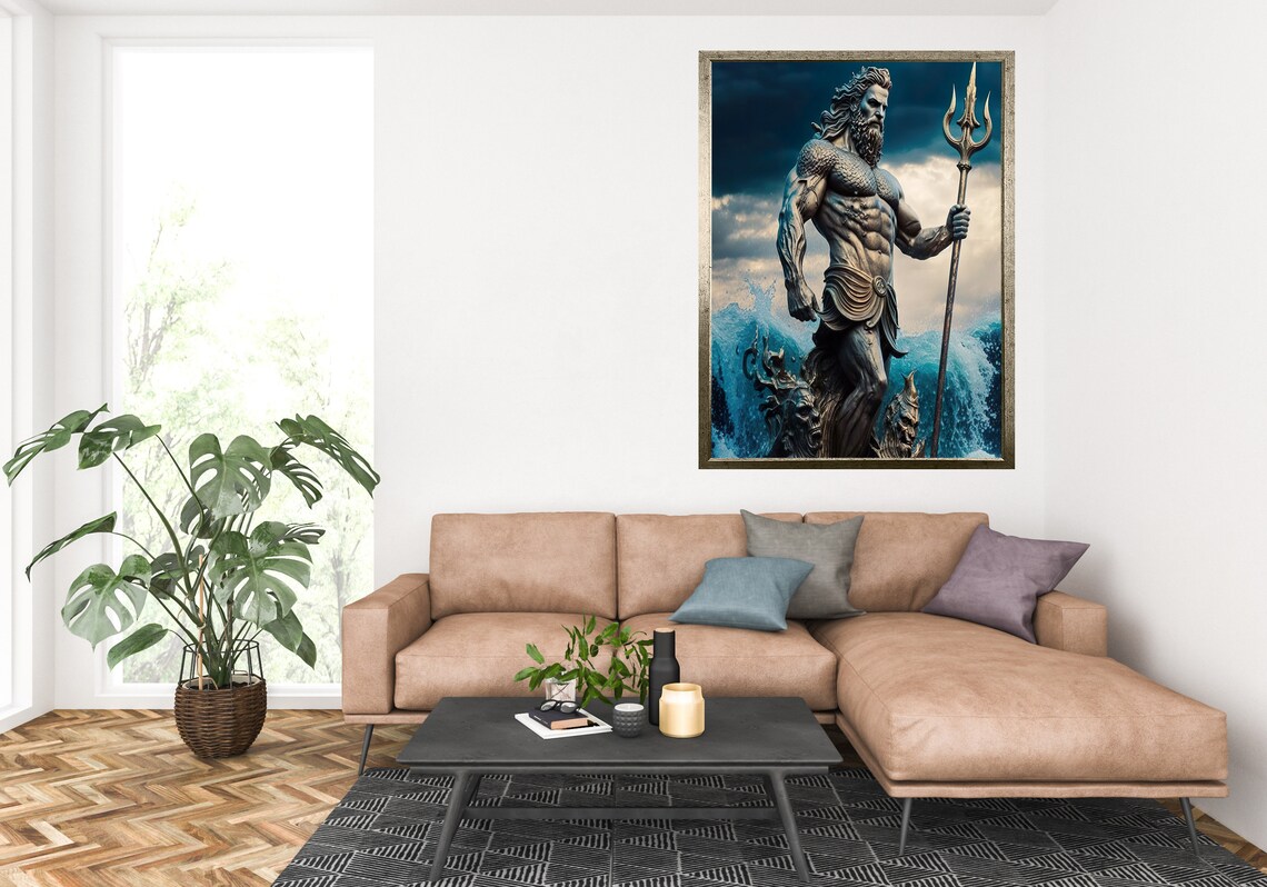 Poseidon God Of The Sea Bronze Statue Trident Stormy Ocean Art Poster - Image 3