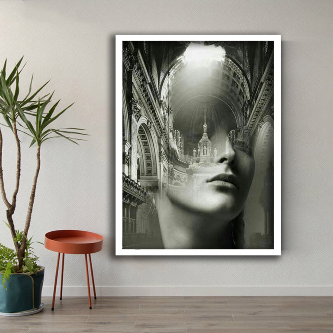 Surreal Woman Face Cathedral Architecture Double Exposure Art Print - Image 3