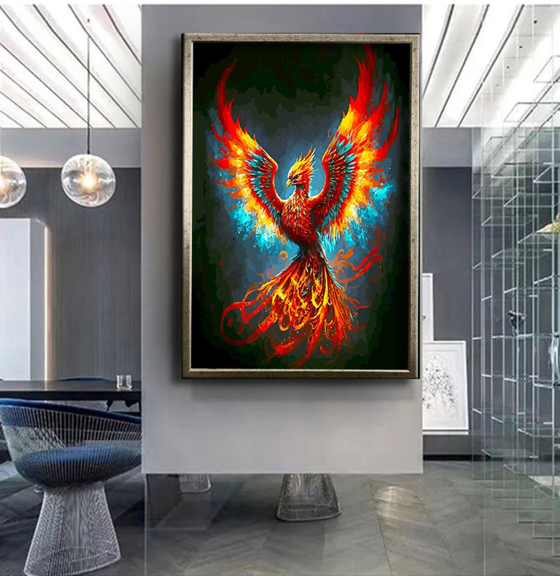 Rising Phoenix Fiery Red Orange Flames Mythical Bird Wall Art Poster - Image 4