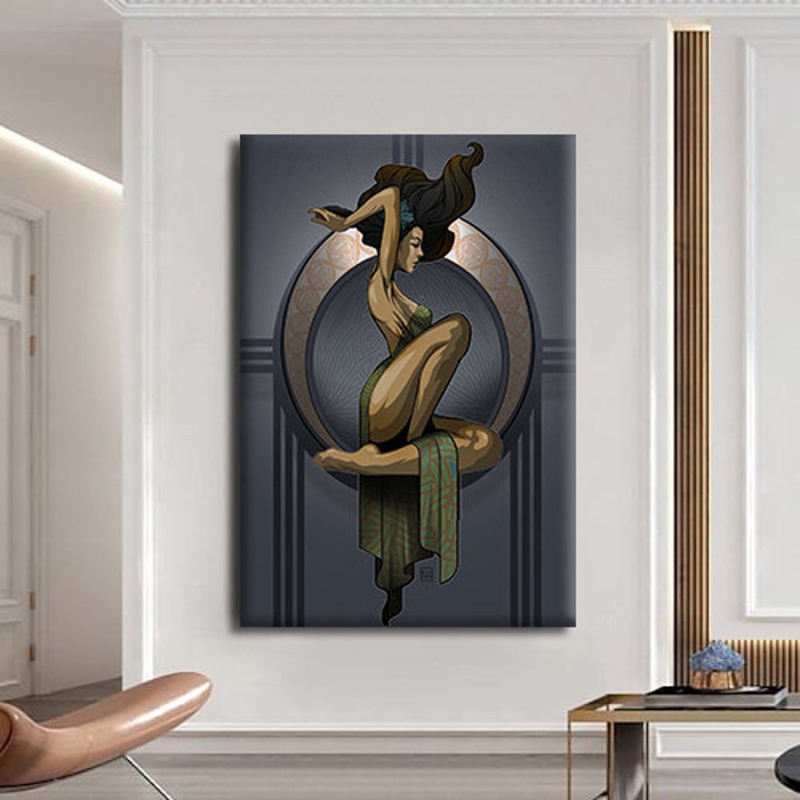 Art Deco Dancing Woman Crescent Moon Elegant Modern Figure Print - Image 2