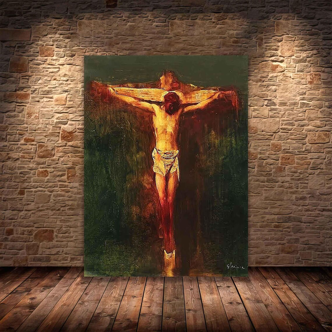 Jesus on the Cross Dark Antique Crucifixion Oil Painting Classic Poster - Image 2