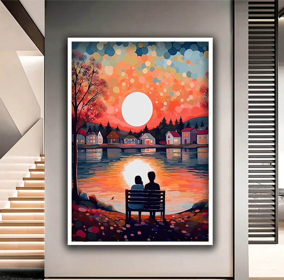 Sunset View And Lover Couple Print Wall Decor Lover Gift Ready To Hang Print Gift Wall Decor Home Decor - Image 3