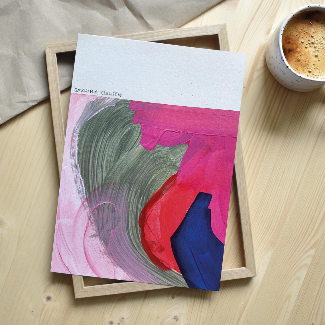 Sabrina Clausen Bold Pink and Olive Abstract Expressionist Poster - Image 3