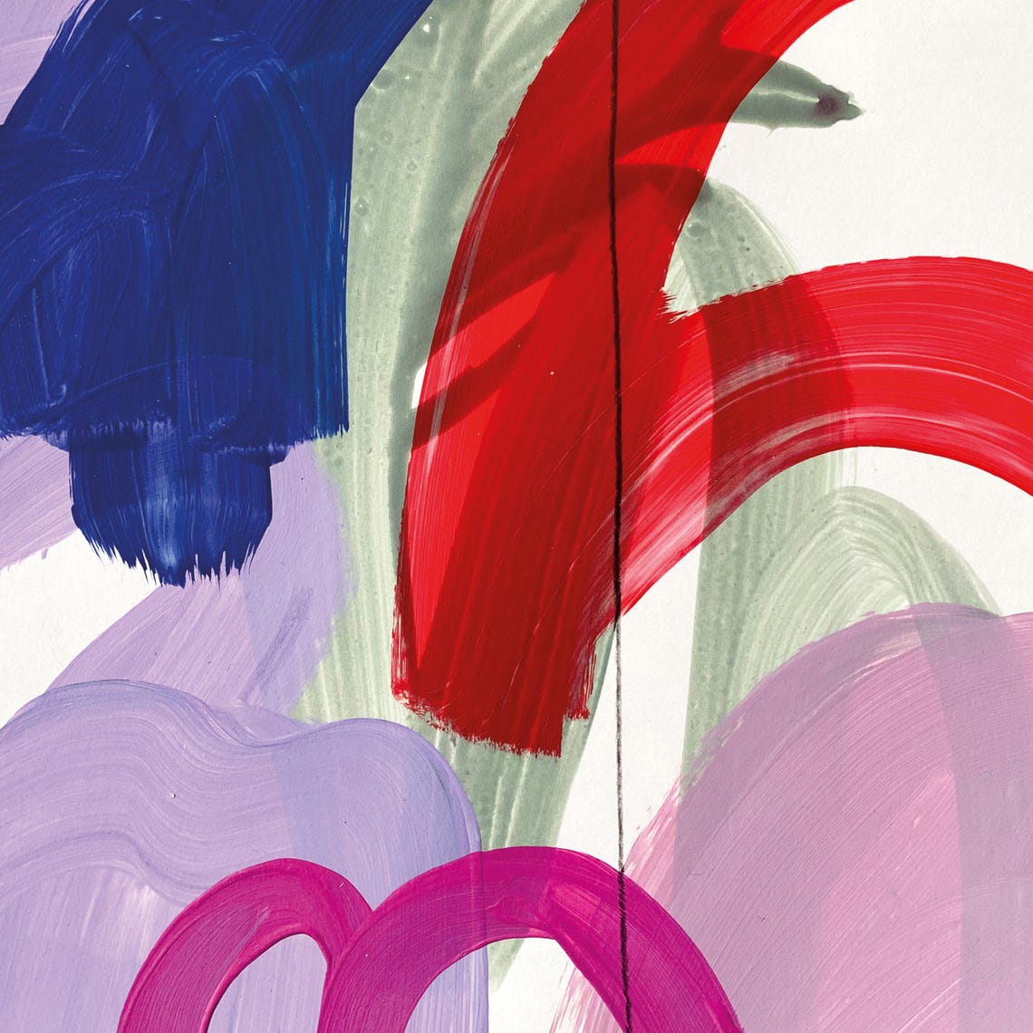 Sabrina Clausen Cobalt Blue Red Arched Abstract Brushstroke Wall Art - Image 3