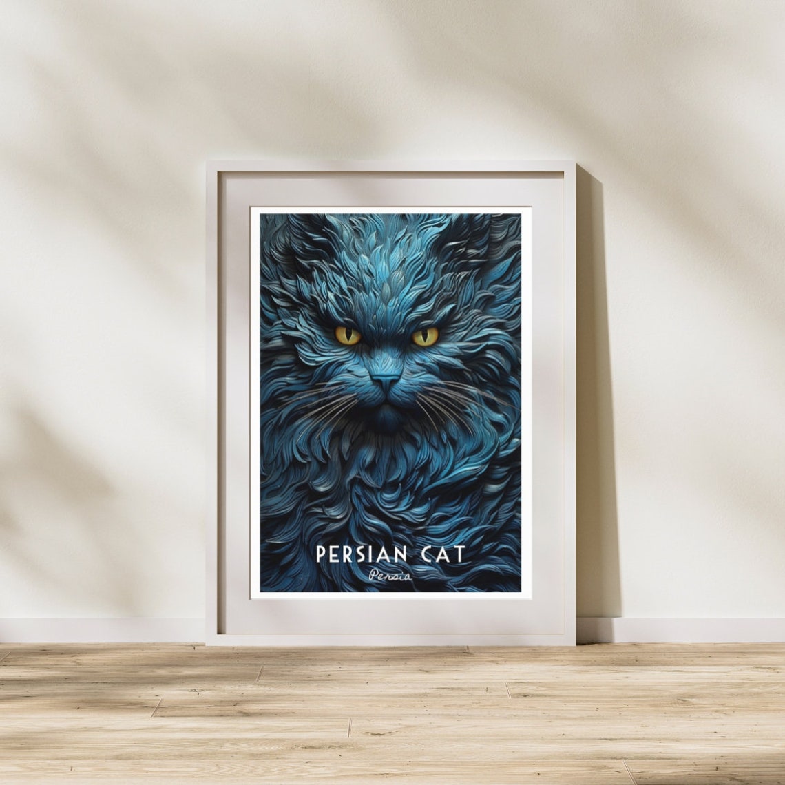 Persian Cat Deep Blue Sculpted 3D Fur Portrait Poster for Home - Image 3