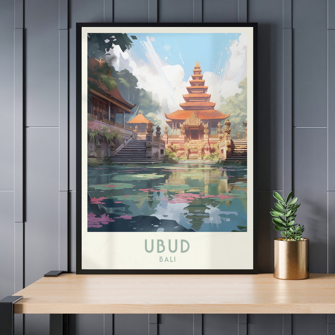 Ubud Bali Balinese Temple Lotus Pond Lush Jungle Serenity Poster - Image 3