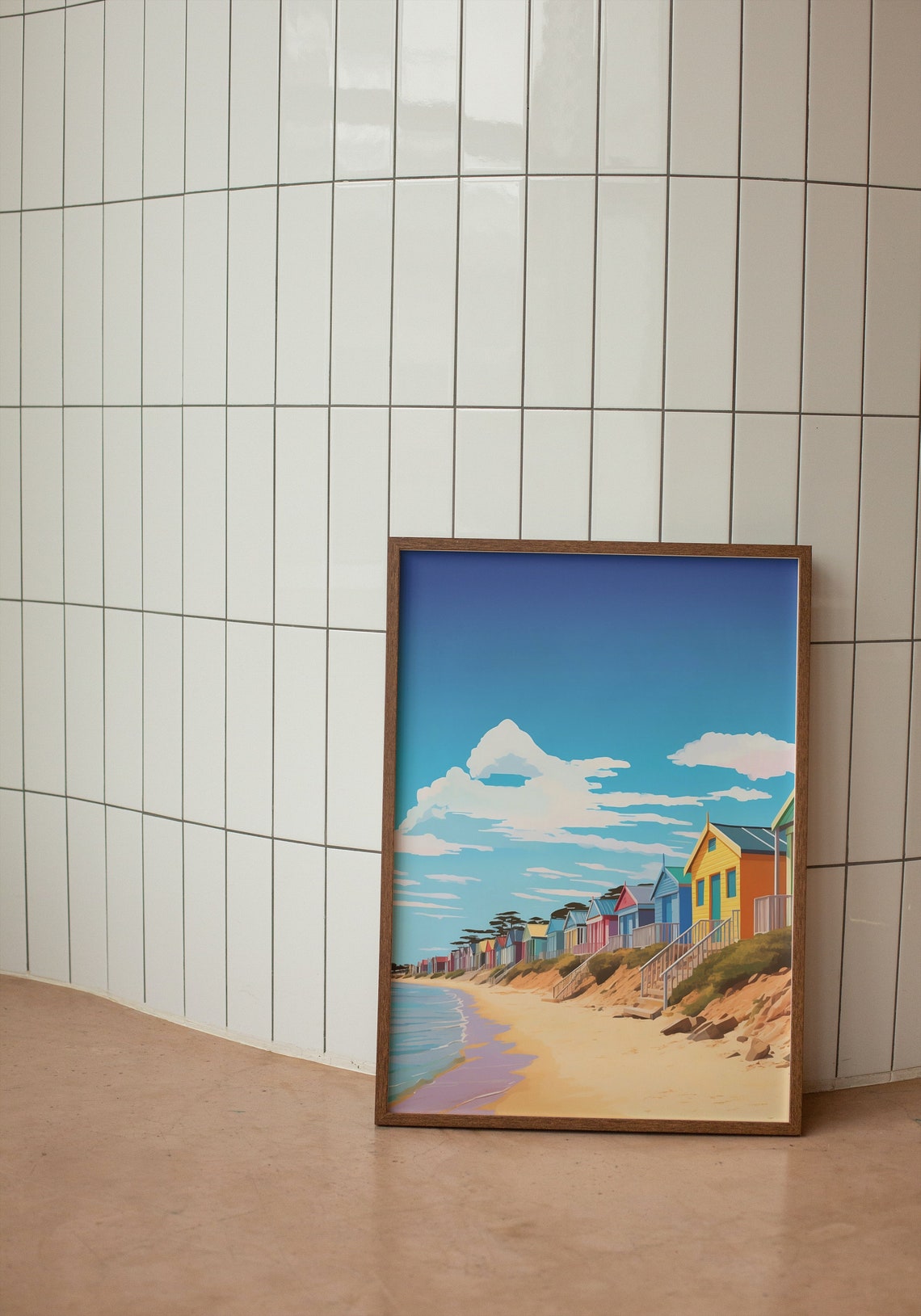 Colorful Beach Bathing Huts Golden Sand Seaside Travel Poster - Image 2